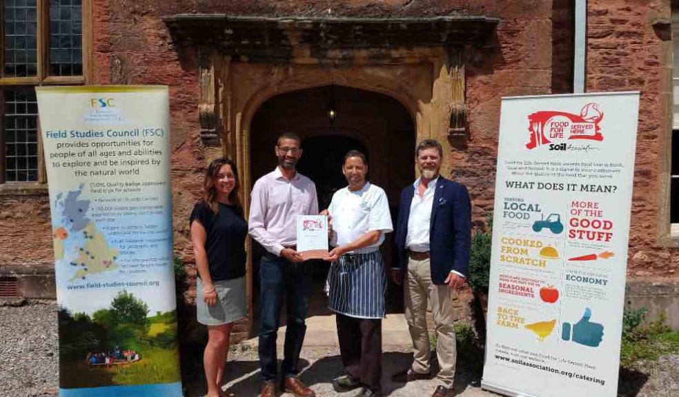 L-R: Kate Payne, FSC Regional H&C Lead & FSC Slapton Centre Manager, David Persaud, Food For Life Served Here Development Manager (Midlands) at the Soil Association, Chris Berry-Roper, Head Chef FSC Nettlecombe Court and Mark Bolland, Director of Infrastructure at FSC. L-R: Kate Payne, FSC Regional H&C Lead & FSC Slapton Centre Manager, David Persaud, Food For Life Served Here Development Manager (Midlands) at the Soil Association, Chris Berry-Roper, Head Chef FSC Nettlecombe Court and Mark Bolland, Director of Infrastructure at FSC.