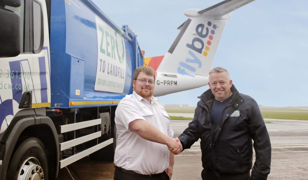 Flybe Head of Estates & Facilities Hayden Lister (left) with Devon Contract Waste Managing Director Simon Almond (right)