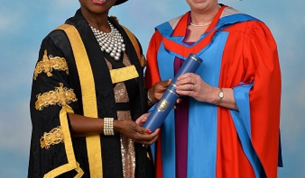 University of Exeter Chancellor awarded Hospiscare's Glynis Atherton with her honorary degree