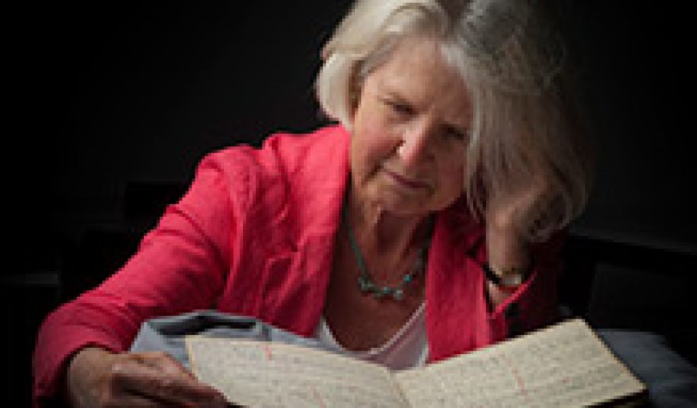 Judy Golding with manuscript of Lord of the Flies
