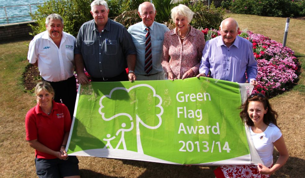 Teignbridge’s Assistant Resorts Officer Julie Owen with Mark Dawes of Quadron, Teignbridge Grounds Maintenance Officer Mark Payne, Cllr George Gribble, Cllr Sylvia Russell, Cllr Vince Fusco and Teignbridge’s Green Spaces & Active Leisure Projects Officer Jane Sharp.