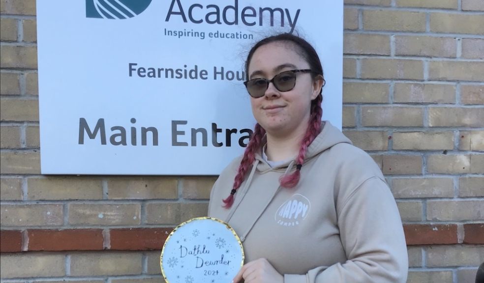 Hafwen with her award, the Welsh on her award translates as ‘Celebrating Courage 2024’