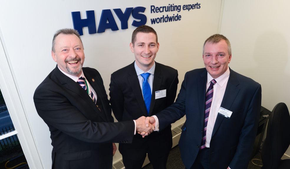 Lord Mayor of Exeter, Councillor Rob Newby, Gareth Dagger, Office Manager of Hays in Exeter and Geoff Sims, Managing Director of Hays in Exeter