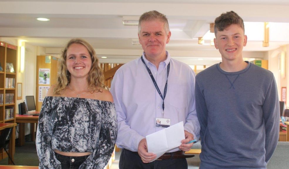 Headmaster Bob Griffin with Head Girl Beth and Head Boy Ben