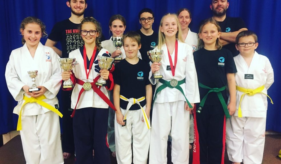 Left to right: Roxy Spiller, Kaitlyn Hill, Cain Spiller, Jessica Branch, Emily Down, Antonio Fruscella, Olivia Vincent, Lisa Down, Ben Crabb, Oli Buss, William Buss. Group of tae kwan do students