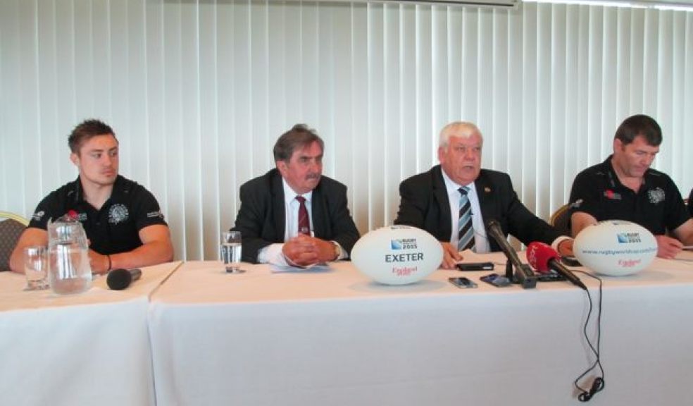Jack Knowle (Exeter Chiefs player, England U20 squad), City Council Leader Pete Edwards, Chairman and Chief Executive of Exeter Rugby Club, Tony Rowe and Head Coach Rob Baxter