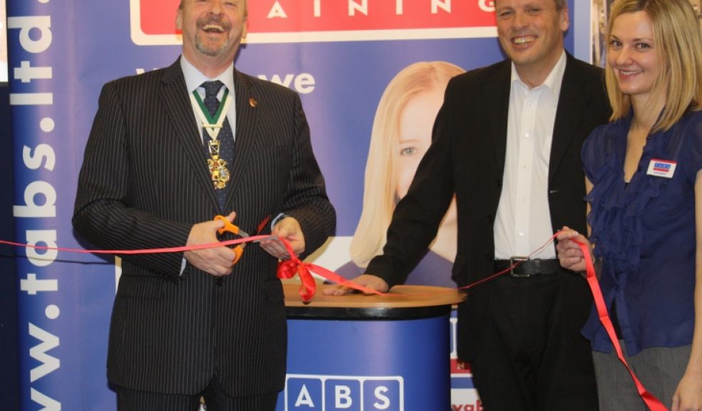 Lord Mayor of Exeter, Councillor Rob Newby cuts the ribbon to mark the Exeter TABS Training Centre on New North Road 'open' with Regional ELA Kevin Holland, Lord Mayor Councillor Rob Newby, TABS Director Mark Mitchell and ELA Alice Meslin