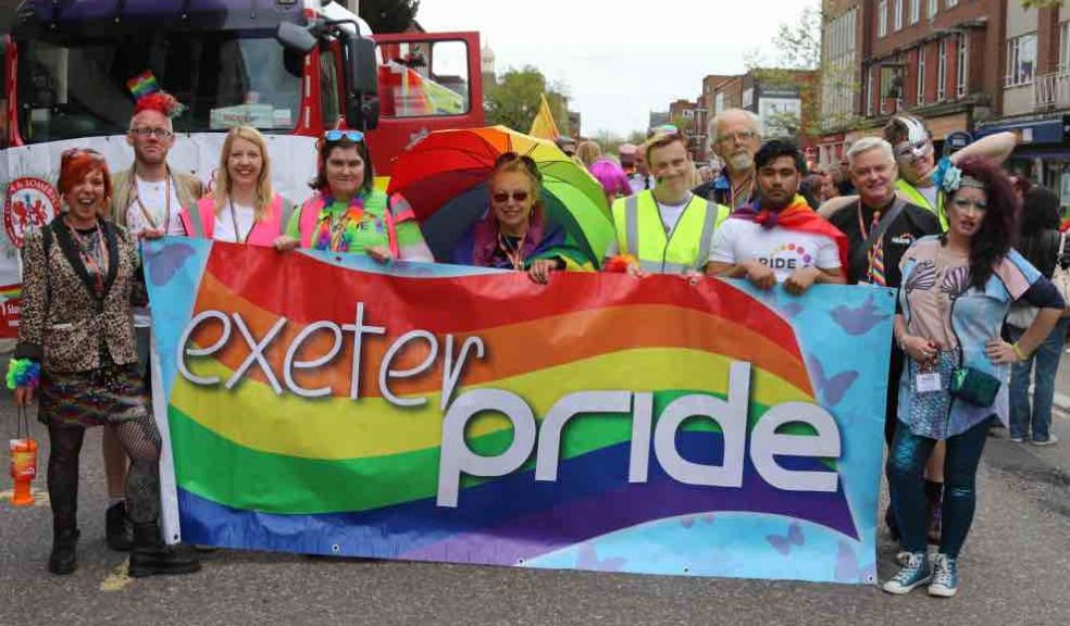 The Lord Mayor of Exeter and Exeter Pride trustees and the Mayor of Axminster before the march started in 2018. Photo: Alan Quick.