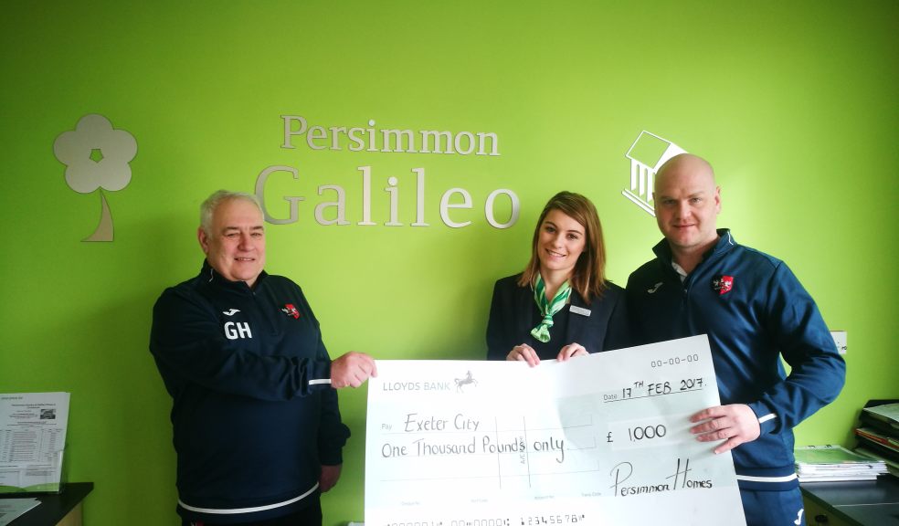 L-R: Geoff Harbor, the coach of the Exeter City Knights deaf team, Lucy Morris, sales advisor at Persimmon Homes South West and Will Allan, the club's disability officer.