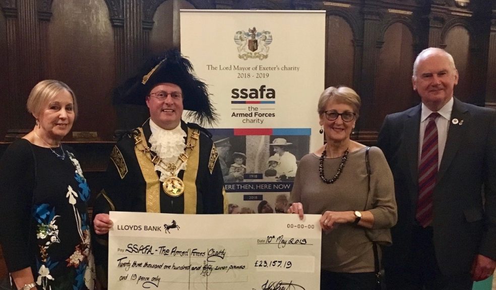 Exeter Philharmonic Choir members with the Lord Mayor and Brigadier Andy Pillar OBE, SSAFA Devon