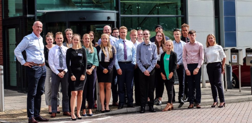 Bishop Fleming Partner, James Finnegan and People's Director, Anna Averis welcome the new trainees. 