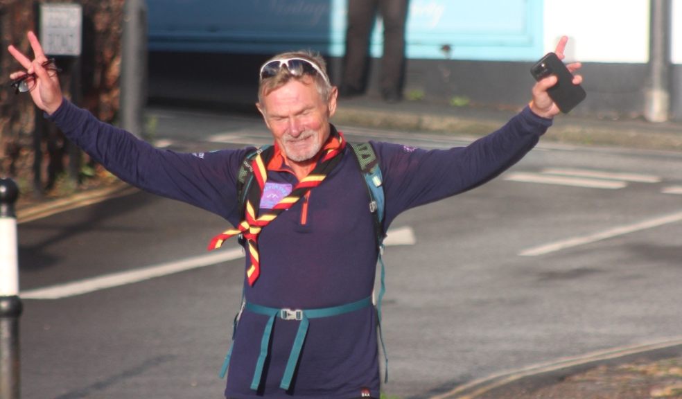 Steve finishing his 200th marathon in 200 days at Topsham quay. Photo: University of Exeter.