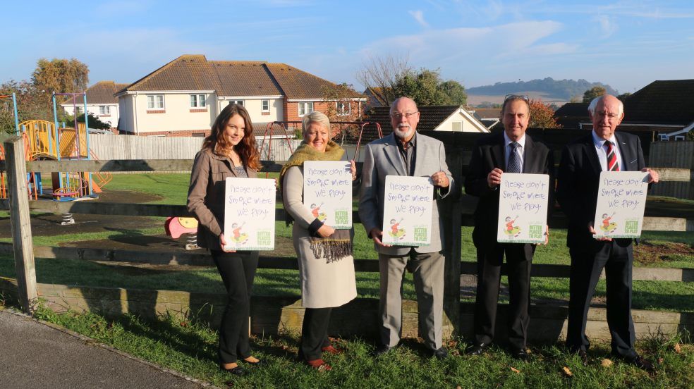 Little Week Close, Dawlish: left to right - Hollie Warren Teignbridge District Council's Technical Officer in Environmental Health, Cllr Lisa Mayne, Teignbridge District Council's ward member for Dawlish Central and North East Cllr Edward Hockin, Teignbridge District Council's ward member for Dawlish Central and North East, Cllr Graham Price, Teignbridge District Council's ward member for Dawlish Central and North East and Cllr George Gribble, Teignbridge District Council's Executive for Recreation and Leisure.