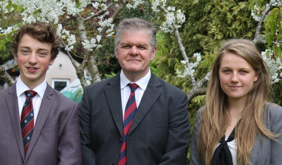 Exeter School Head Bob Griffin with Michael Walker and Katie Taverner - next year's Head Boy and Head Girl at Exeter School