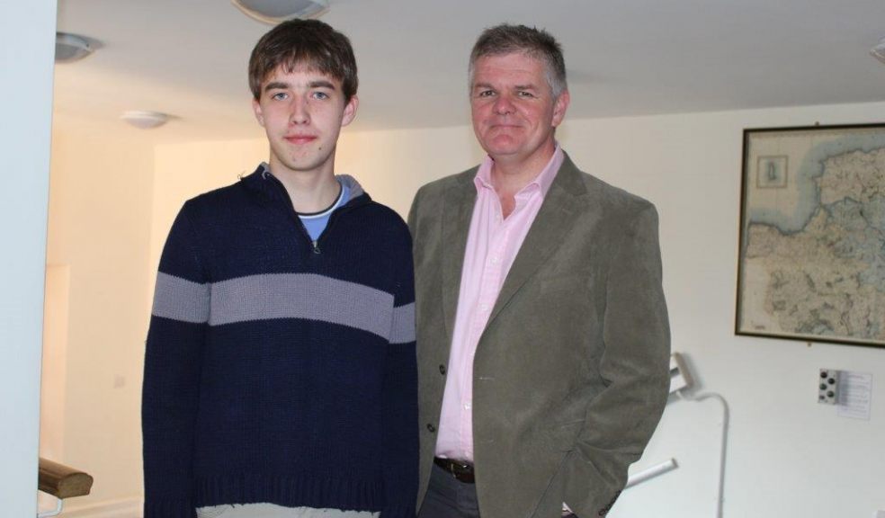 Exeter School headmaster Mr Griffin with Seb Wright who scored nine A*s and two A grades in his GCSEs despite falling ill and taking some exams in the Royal Devon & Exeter’s Bramble Ward