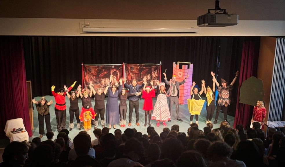 Isca Academy staff on stage for their Christmas panto.