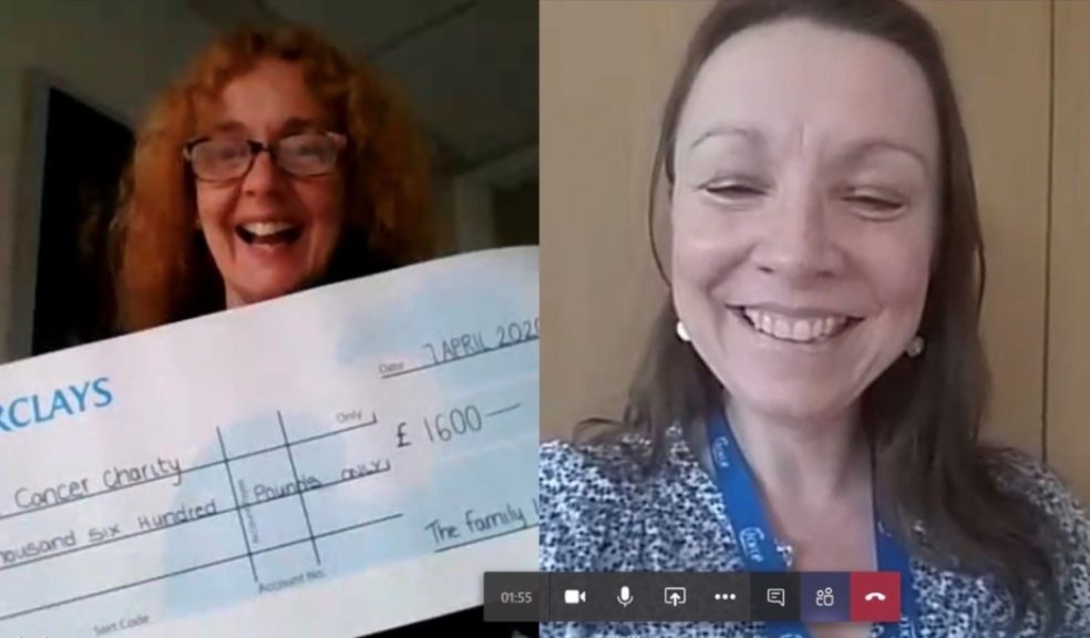 Jane Chanot from The Family Law Company presents a virtual cheque to Naomi Cole
