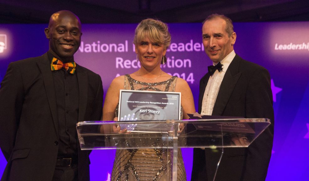 Keri Storey collects her NHS Partnership/System Leader of the Year award at the ceremony in London.