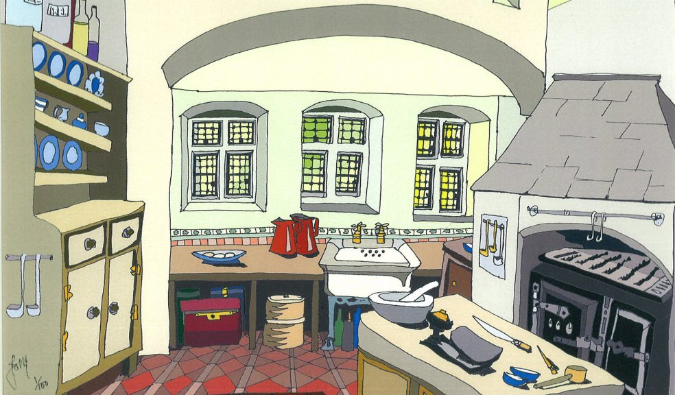 Artist's impression of the kitchen at Knightshayes Court