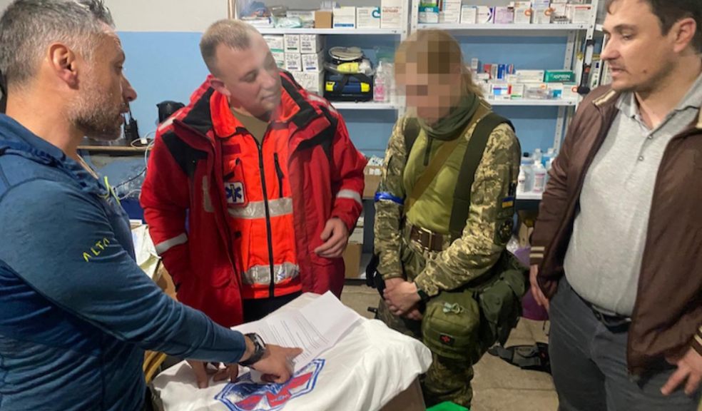 L-R: Luca Alfatti World Extreme Medicine Faculty - Co-Lead for Medics4Ukraine, Dr.Olinsky Emergency Doctor stationed in Lviv, Ukrainian female soldier and Stepan Skobenyuk