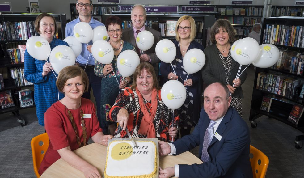 Libraries Unlimited celebrates first successful year; Pictured (L-R) front row Ciara Eastell (Chief Executive), Julie Dent (Chair) and Paul Love (Head of Finance). Back row, Joanne Launder (Head of Service Delivery), Steve Turner (Head of Commercial and Innovation), Carol Pentecost (Library Supervisor at Sidmouth Library), Darryl Harrison (Centre Manager at the Hayridge, Cullompton), Amy Bell (Library Supervisor at South Molton Library) and Annie Brierley (Library Supervisor at Bideford Library).