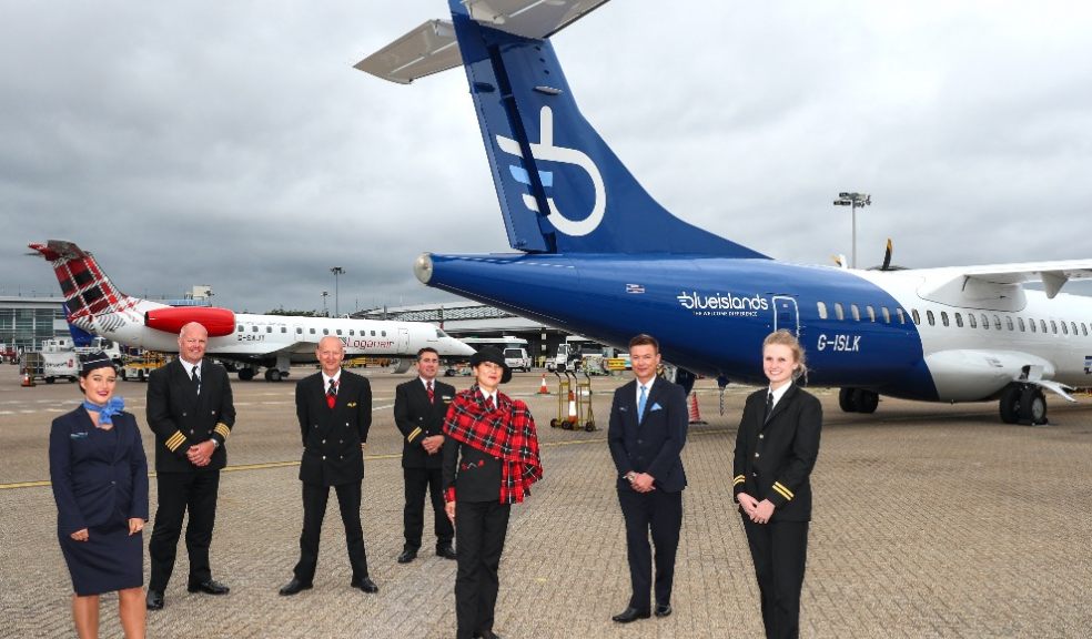 Loganair Embraer 135 and Blue Islands ATR-72 with crews at Southampton Airport