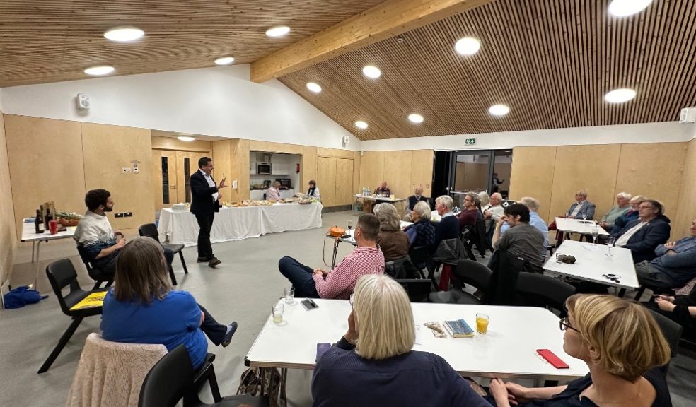 Mark Pack speaking with Lib Dems at Heavitree Community Hub.
