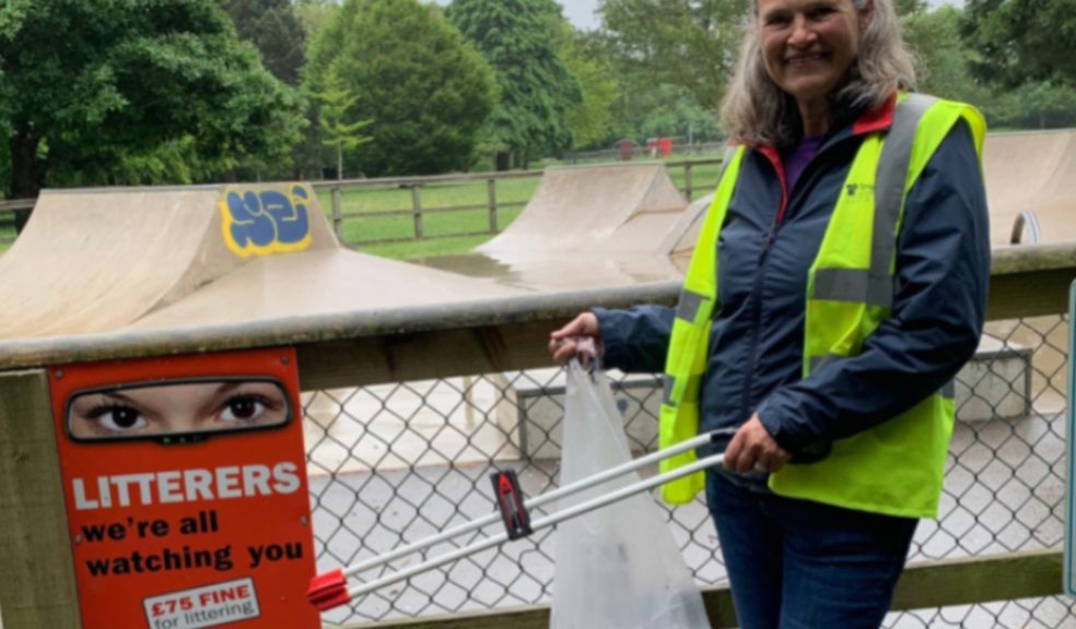 Simpkins Edwards’ Managing Partner, Mary Jane Campbell, who joined the Bovey Tracey litter picking team to clean the streets, fields and football pitches of the town