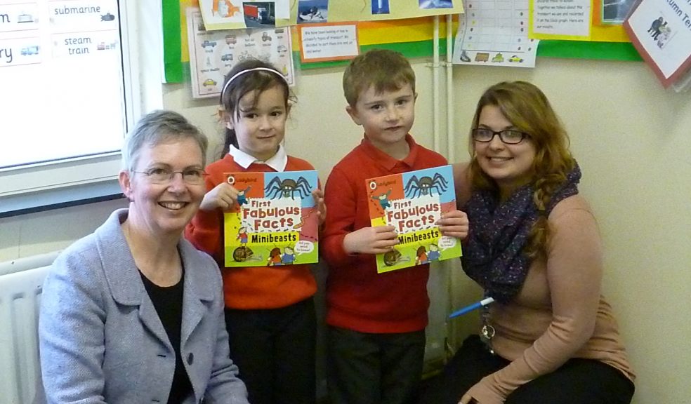 Celia Minoughan, Devon and Cornwall Rail Partnership, Eden Herridge, Caleb McBride and Gatehouse School class teacher Helen Moore.