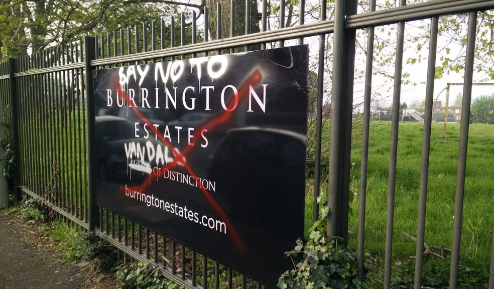 One of the signs that has been removed Burrington Estates Sign with Graffiti