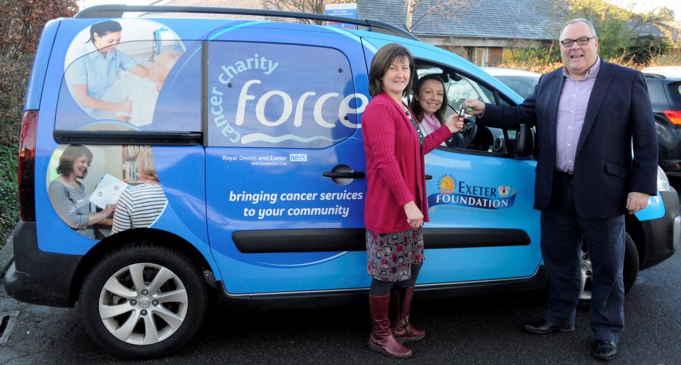 The Exeter Foundation's Keiron Northcott with Julia Pitts and Naomi Cole from FORCER Cancer Charity