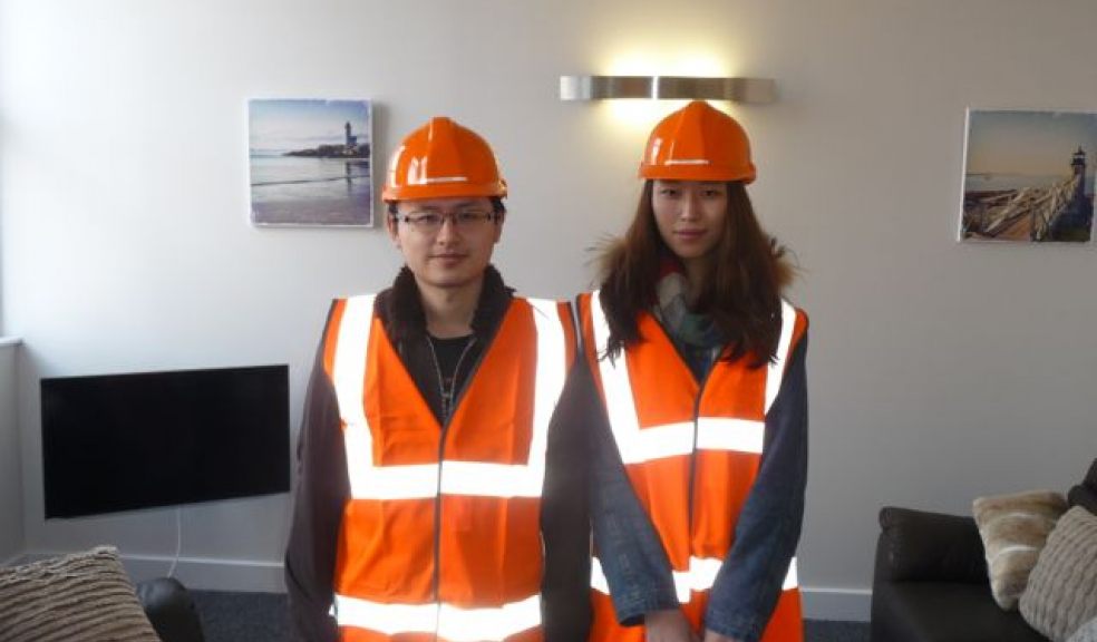 University of Exeter students Siyi Dong (studying Mathematics) and Ting Mou (studying Finance & Investment) take a first look around Dean Clarke Lofts