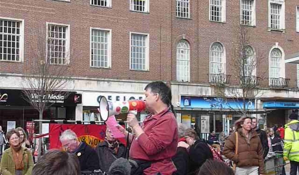 Cllr Paul Bull addressing the Bedroom Tax rally in Exeter