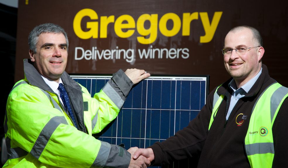 Paul Jefferson (left) from Gregory Distribution and and Gareth Walton from SunGift Energy with one of the solar panels