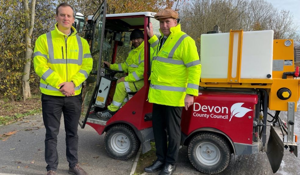 Paul Wilkins (Devon County Council), Cliff Antat (Devon Highways) and Cllr Stuart Hughes