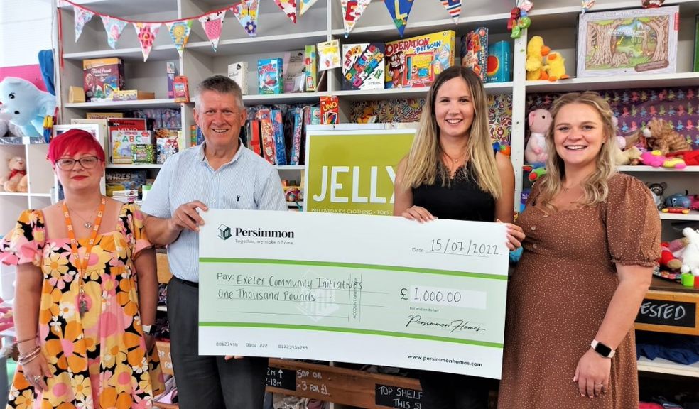(L-R) Dawn Garrett, Jelly assistant manager, Steven Chown, chief executive of Exeter Community Initiatives, together with Persimmon sales managers Victoria Pring and Alex Chilcott
