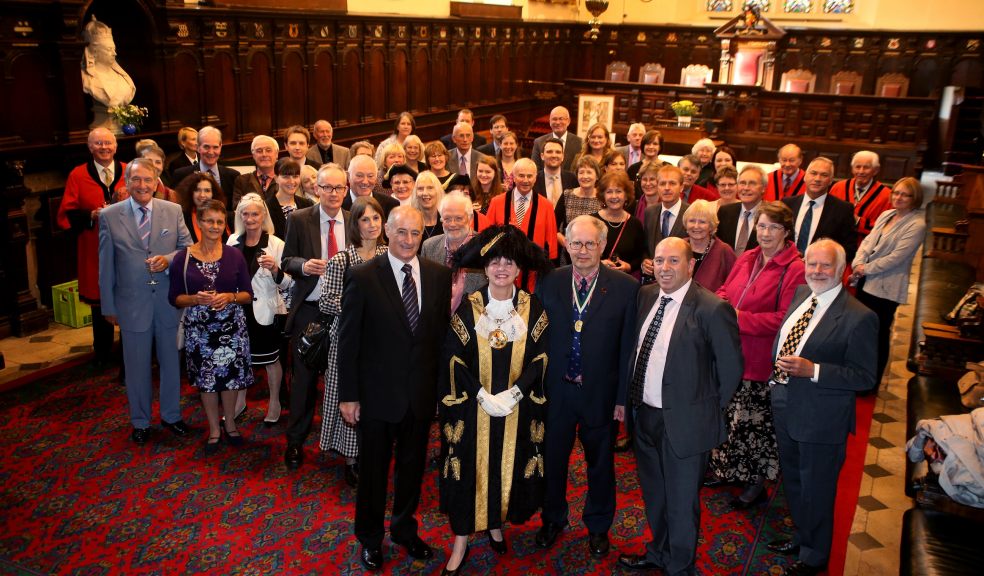 The Right Worshipful the Lord Mayor Councillor Cynthia Thompson and the Lord Mayor’s Consort, Mr David Thompson hosted a reception for Citizens Advice Exeter with (far left) Dennis Mardon, Chair and (far right) Steve Barriball, Chief Executive.