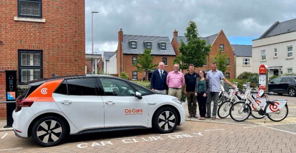 L-R Cllr Stuart Hughes, DCC, Richard Clarke, Econetiq, Michael Dart, Darts Farm, Natalie Holt, Seabrook Orchards resident, Mark Hodgson, Co Cars