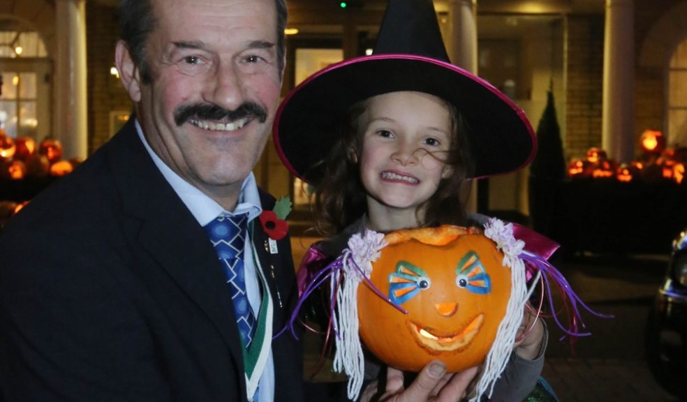 Cllr Percy Prowse, Lord Mayor of Exeter, and Hannah Sparkes with her winning pumpkin.