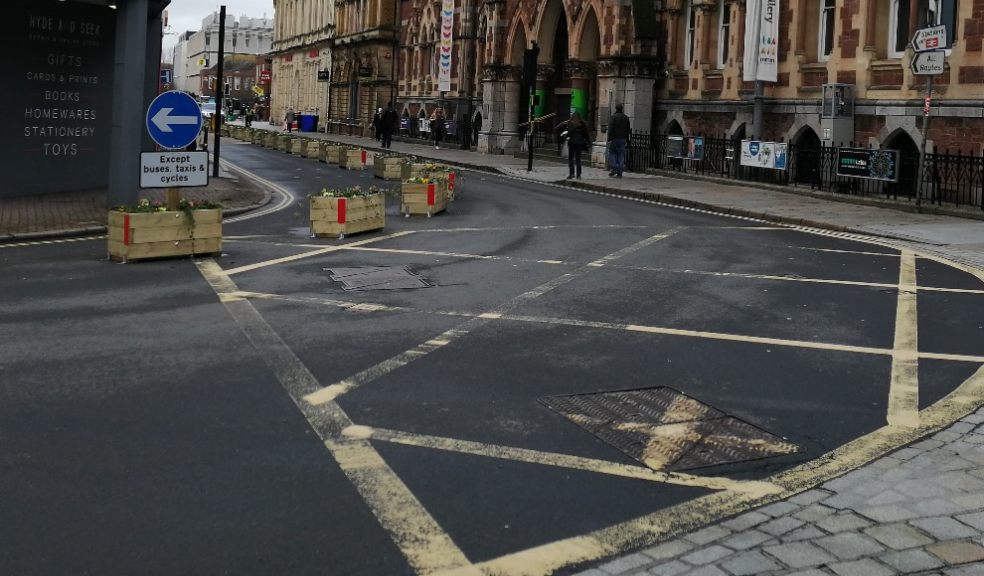 One way system in Queen Street, Exeter