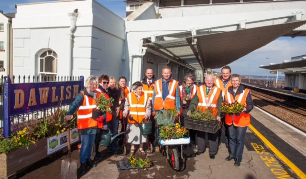 2: Carol Holbeche, Sheila Mayne, Cathy Johnson, Val Mawhood, Rose Dennis (all Friends of Dawlish Station), Ian Mundy (First Great Western), Toby Buckland, Dawlish Town Councillor Mary Lowther, Dawlish Mayor Councillor Terry Lowther, Chris Wade (First Great Western), Celia Minoughan (Devon & Cornwall Rail Partnership)