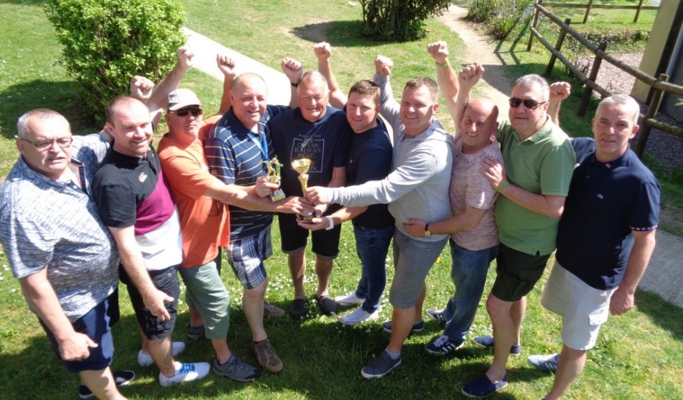 Saints skittles team with their trophies. Photo: L-R: Colin Steer, Simon Albinson, Roger Staddon, Steve Letheren, Paul Kennard, Jason Jordan, Simon Burwood, Stan Alford, Dave Rowe, John Miller.