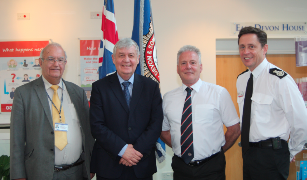 Pictured are (left to right): Authority Vice-Chairman Cllr Brian Greenslade, Sir Ken Knight, Authority Chairman Cllr Mark Healey MBE and Chief Fire Officer Lee Howell.