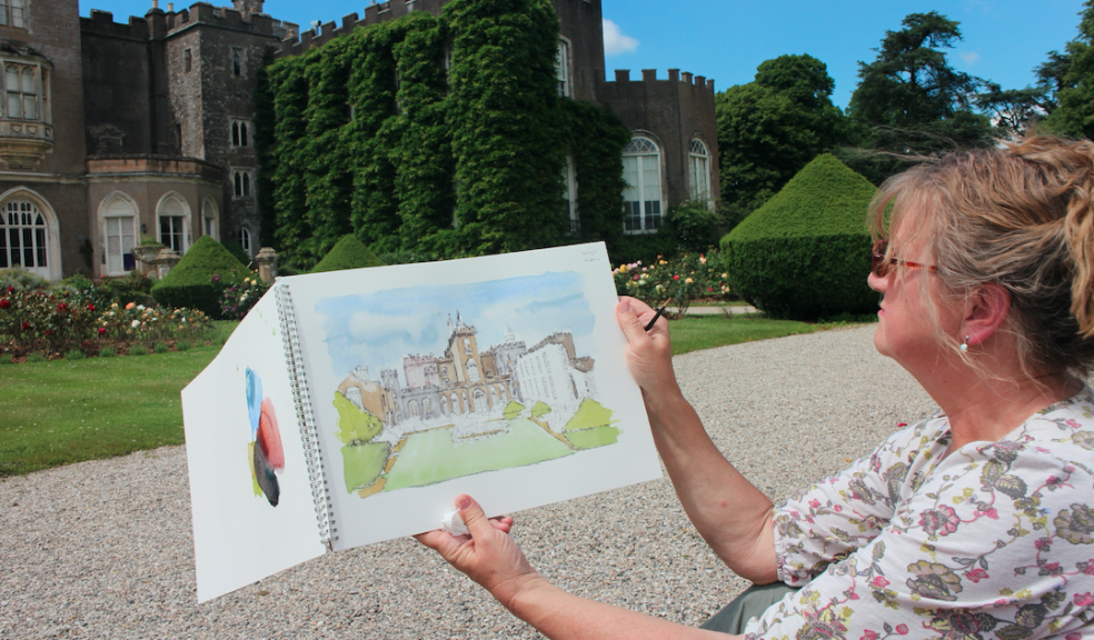 New TAS member Jane Christian painting Powderham in Watercolour. Photo: Anna Grayson.