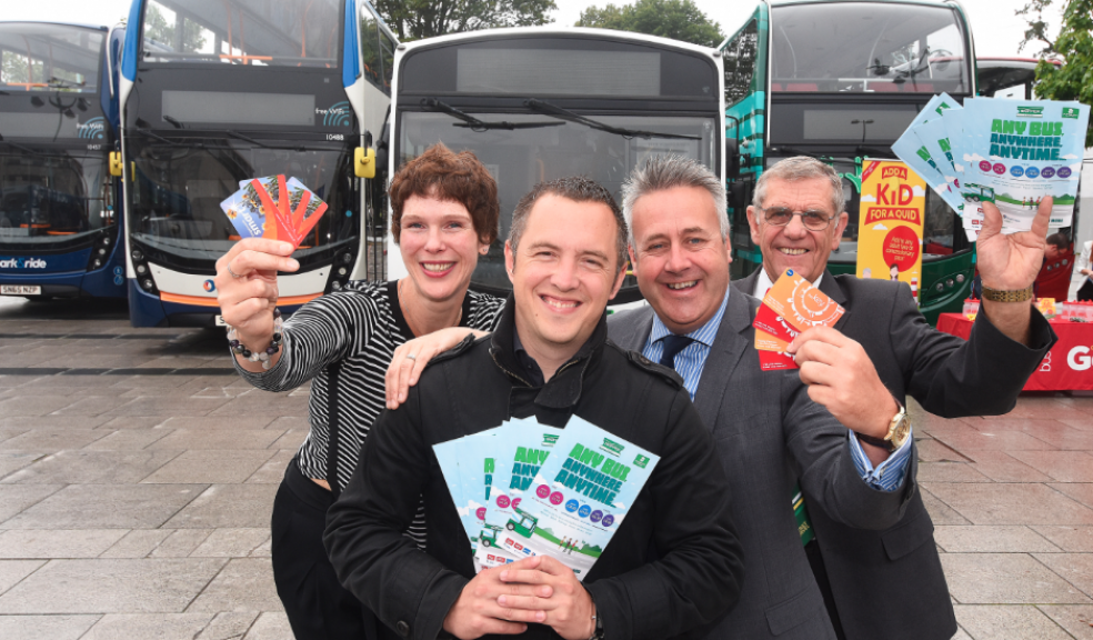 L-R: Helen Scholes (Stagecoach South West), Councillor Steve Ricketts (Cabinet Member for Transport and Housing Delivery), Richard Stevens (Stagecoach South West) and Ashley Taylor (Transport Manager at Target Travel).
