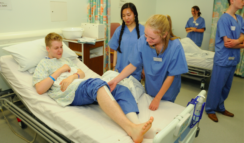 Pupils taking part in the mock ward exercise during Work Observation Week at the Royal Devon and Exeter NHS Foundation Trust.