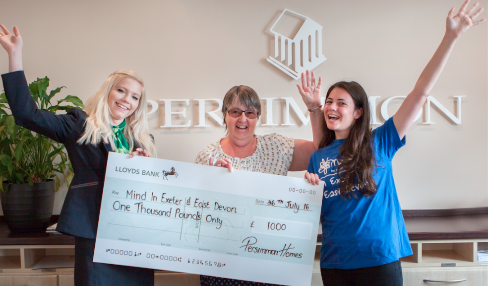 L-r: Rhiannon Searle from Persimmon Homes presents Christine Hall from the Women's Network and Rose Jordan from Mind in Exeter & East Devon with a grand donation