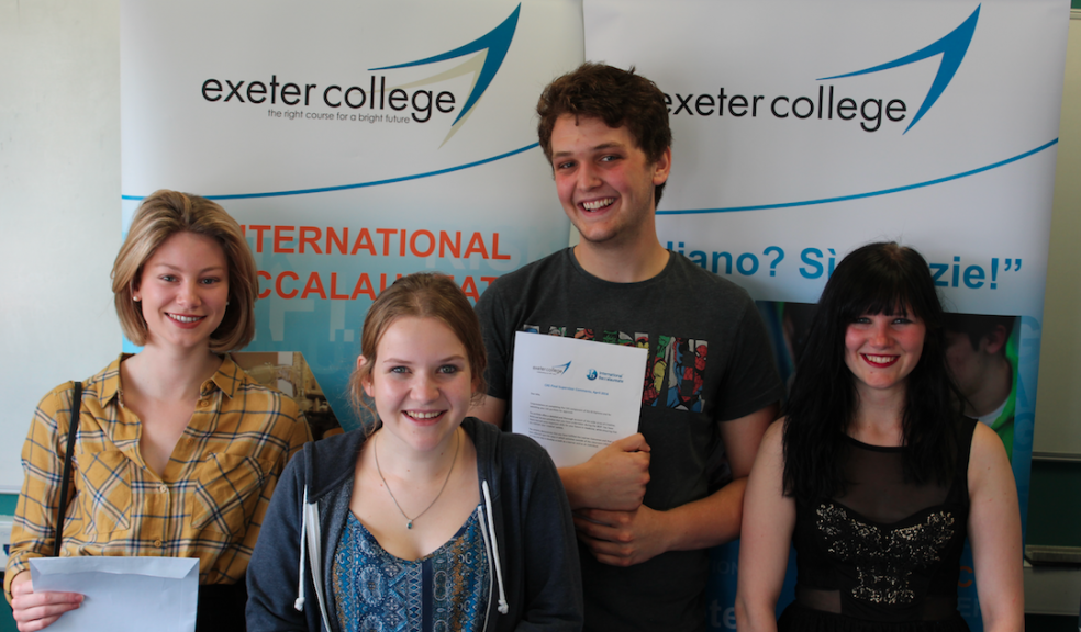 Celebrating another outstanding year of International Baccalaureate (IB) at Exeter College, (from left to right), Alice Purdy, Emily Rickard, Milo Simpson, Rose Chandra-Gabriel.