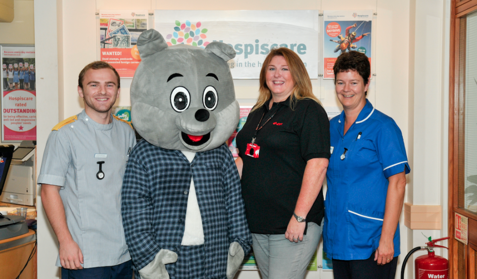 L-R: Stephan Bryant (student nurse), George the mascot, Kate Jenkins (E.ON) and Julie Wakley (nurse).