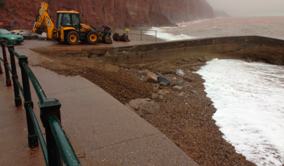 The fishermen's area at the eastern end of Sidmouth beach, showing the first loads of river gravel which have just been deposited on the beach